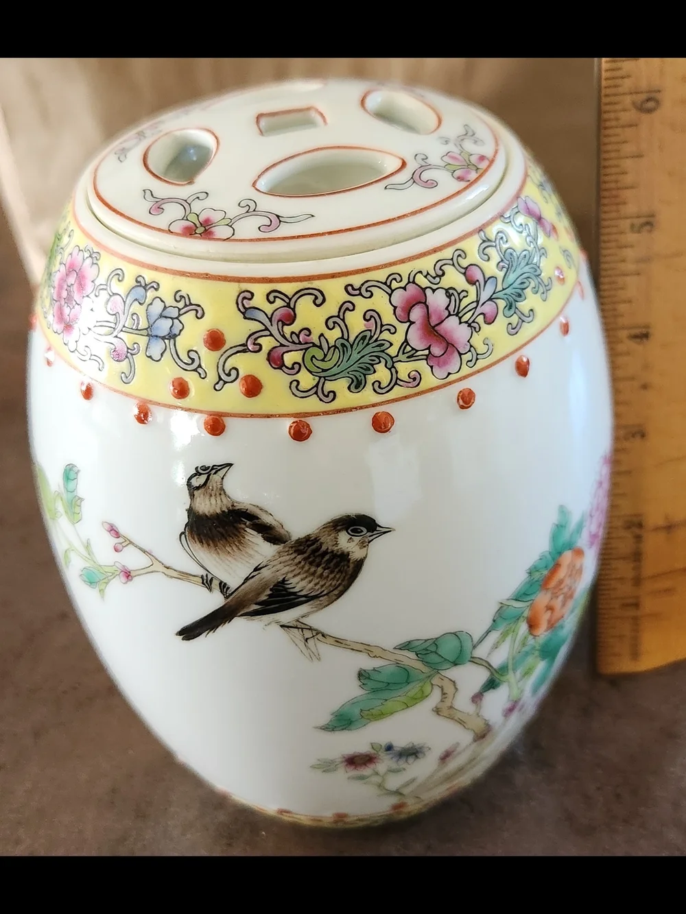 Vintage Chinese Porcelain Ginger Jar Hand-painted Famille Rose Floral Design